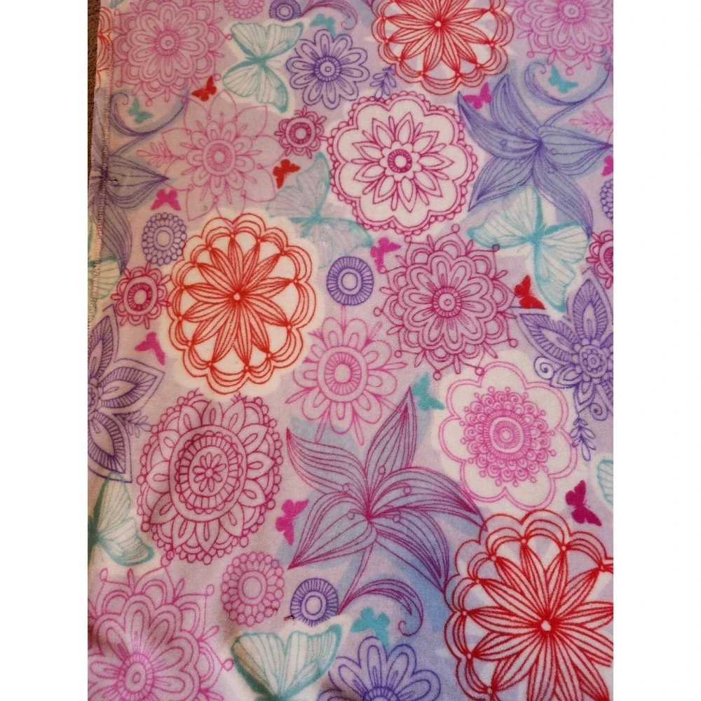 Piper Kids Mandala Butterfly Floral Plush Fleece Throw Blanket 50x60 Purple Pink